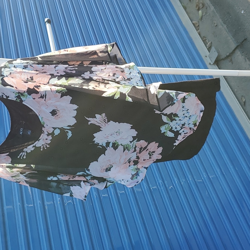 Women's size large black floral blouse set